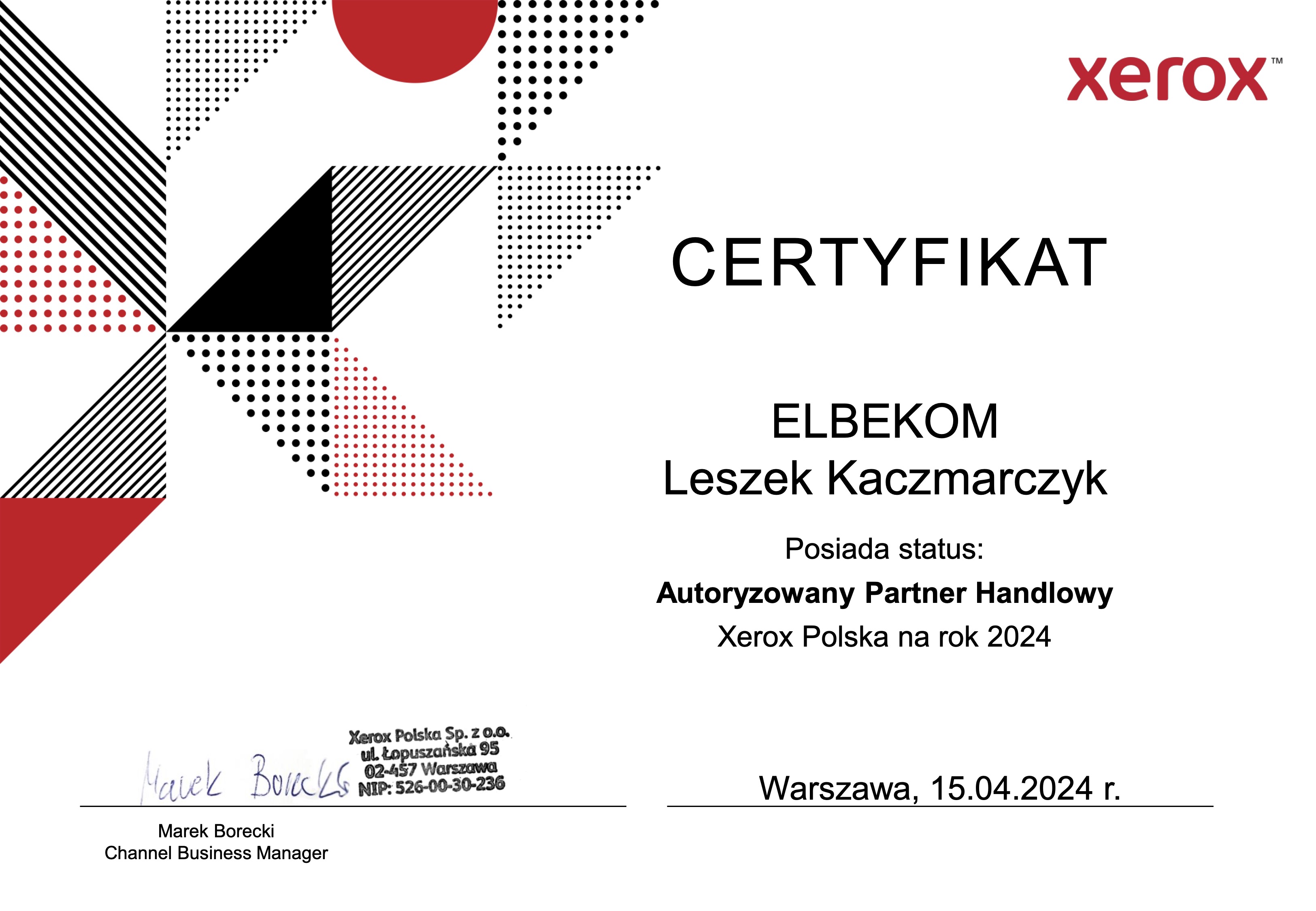 certyfikat xerox
